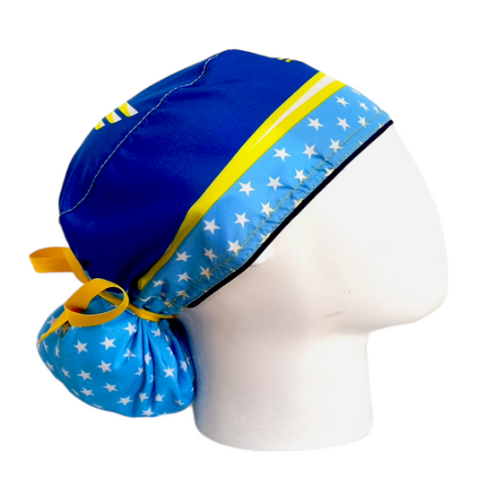 Gorro Quirúrgico Mujer y Portacarnet Mujer Maravilla Azul y Amarillo - gorro antifluido para mujer Doctools - foto 2