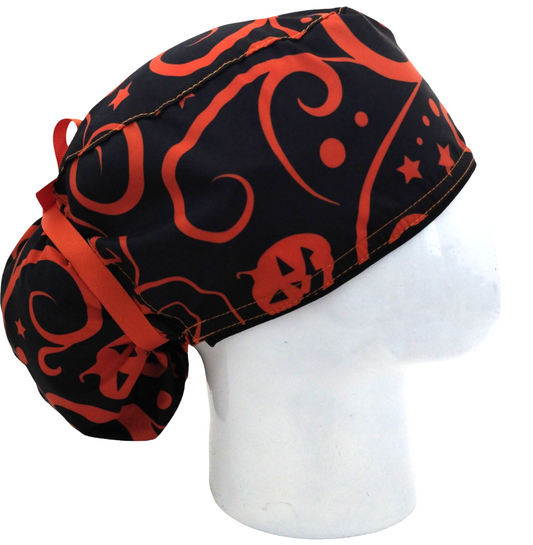 Gorro Quirúrgico Mujer y Portacarnet Calabaza Textura Halloween - gorro antifluido para mujer Doctools - foto 2