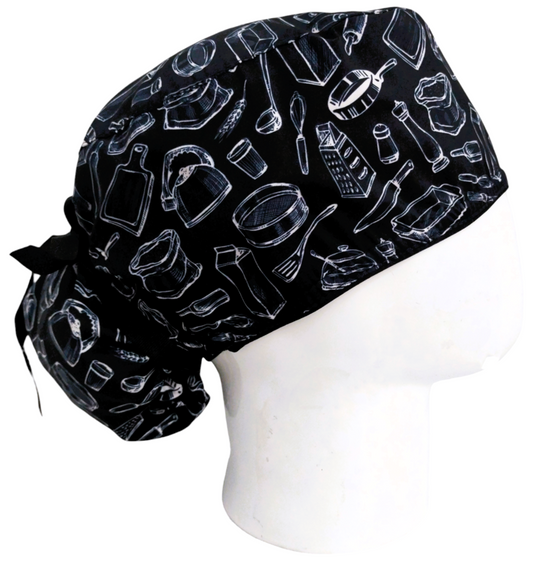 Gorro Quirúrgico Mujer y Portacarnet Siluetas Cocina Negro - gorro antifluido para mujer Doctools - foto 2
