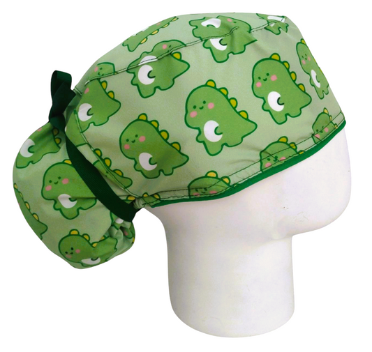 Gorro Quirúrgico Mujer y Portacarnet Dinosaurios Verde - gorro antifluido para mujer Doctools - foto 2