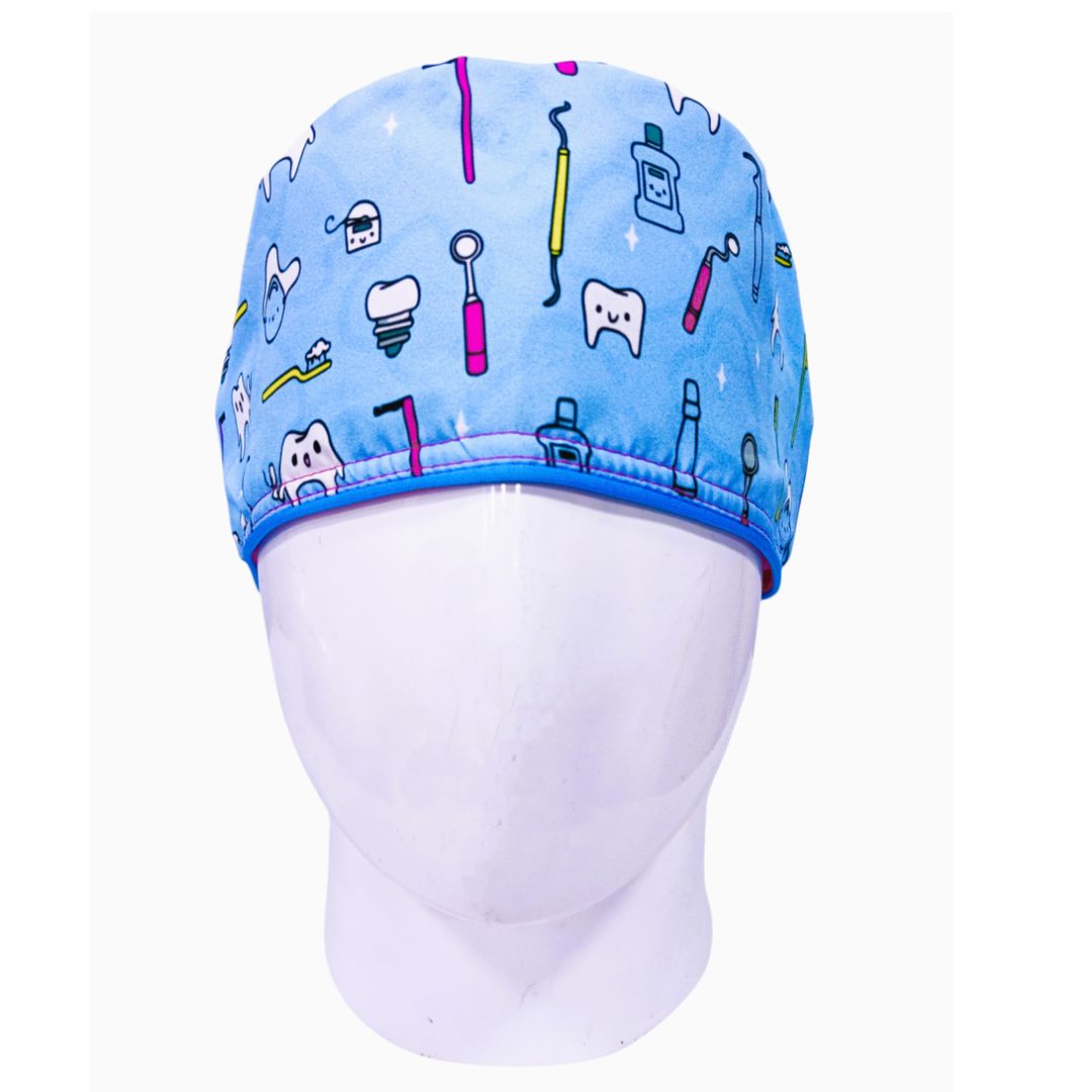 Gorro Quirúrgico Mujer y Portacarnet Dental Textura Azul - gorro antifluido para mujer Doctools - foto 3