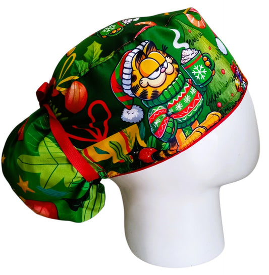 Gorro Quirúrgico Mujer y Portacarnet Garfield Navidad Verde - gorro antifluido para mujer Doctools - foto 2