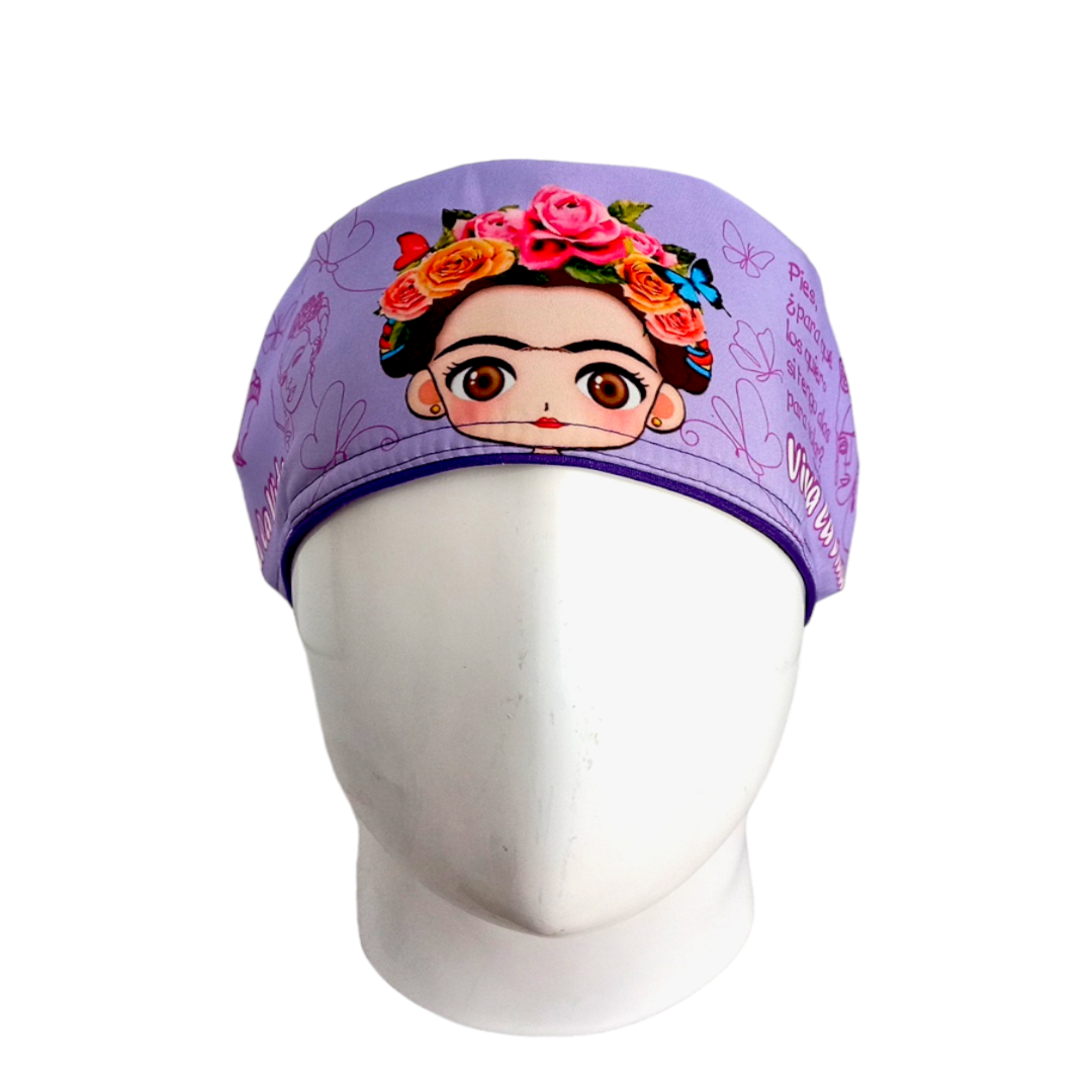 Gorro Quirúrgico Mujer y Portacarnet Frida Kahlo Lila - gorro antifluido para mujer Doctools - foto 3