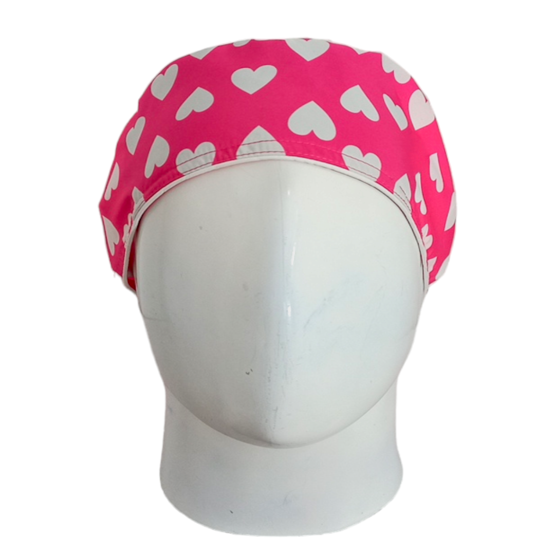 Gorro Quirúrgico Mujer y Portacarnet Corazones Fucsia - gorro antifluido para mujer Doctools - foto 3