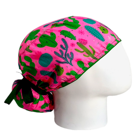 Gorro Quirúrgico Mujer y Portacarnet Cactus Rosa - gorro antifluido para mujer Doctools - foto 2