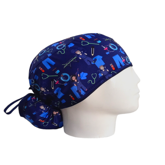 Gorro Quirúrgico Mujer y Portacarnet Quirófano Azul Oscuro - gorro antifluido para mujer Doctools - foto 2