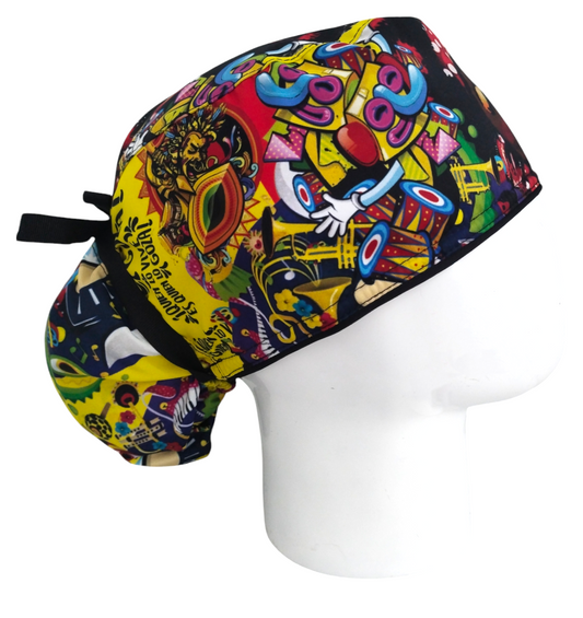 Gorro Quirúrgico Mujer y Portacarnet Carnaval Negrita Puloy Amarillo - gorro antifluido para mujer Doctools - foto 2