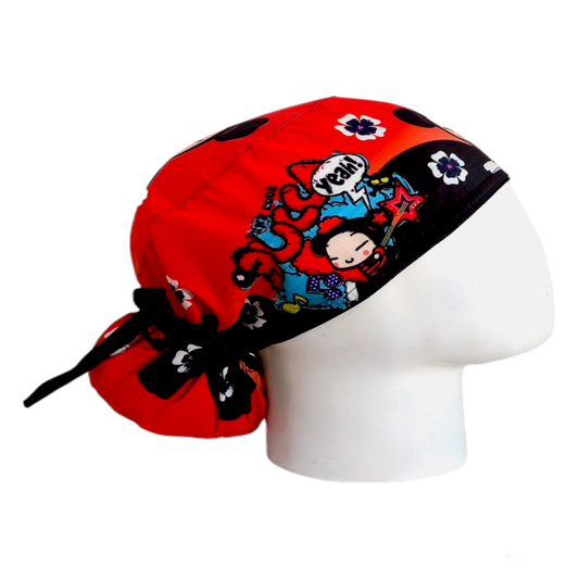 Gorro Quirúrgico Mujer y Portacarnet Pucca Rojo - gorro antifluido para mujer Doctools - foto 2