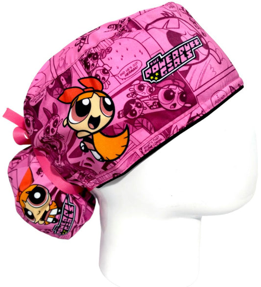Gorro Quirúrgico Mujer y Portacarnet Bombón Chicas Superpoderosas Fucsia - gorro antifluido para mujer Doctools - foto 2