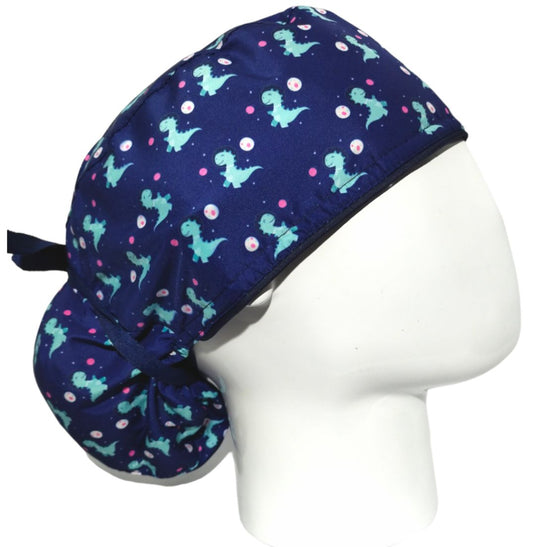 Gorro Quirúrgico Mujer y Portacarnet Dinosaurios Azul Oscuro - gorro antifluido para mujer Doctools - foto 2