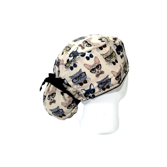 Surgical Scrub Cap for Women - Cats with Glasses
