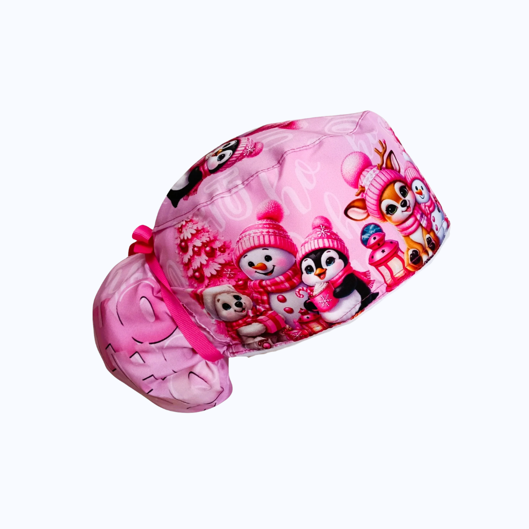 Gorro Quirúrgico Mujer y Portacarnet Navidad Rosa