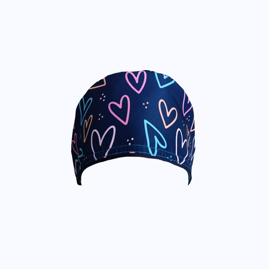 Gorro Quirúrgico Mujer Corazones Neón Azul Marino