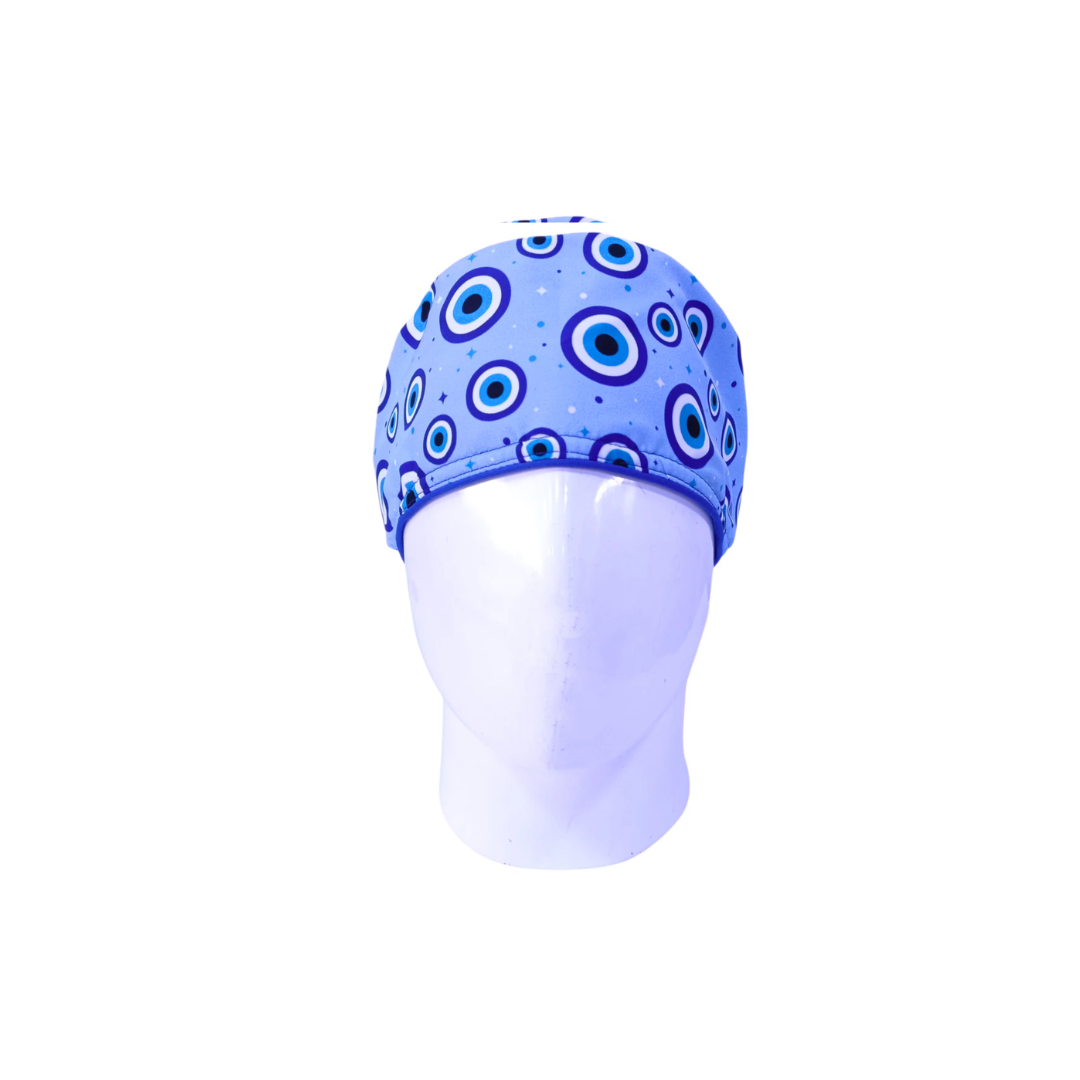 Surgical Scrub Cap for Women - Evil Eye Blue