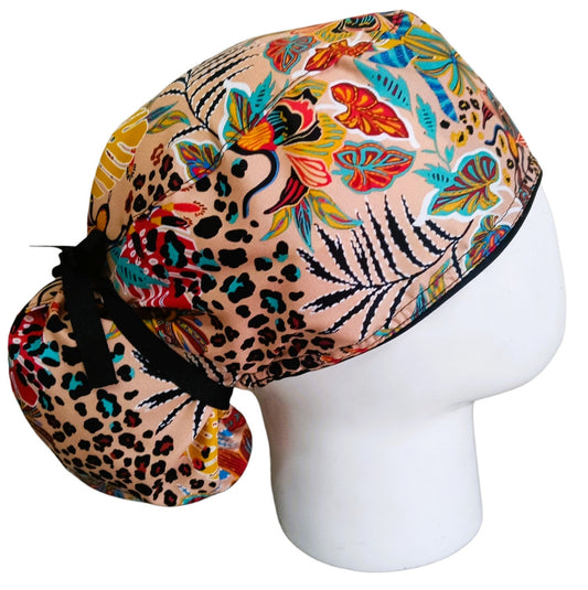 Gorro Quirúrgico Mujer y Portacarnet Flores Exóticas - gorro antifluido para mujer Doctools - foto 2