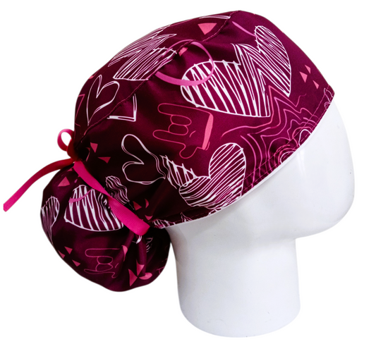 Gorro Quirúrgico Mujer y Portacarnet I Love You Vinotinto - gorro antifluido para mujer Doctools - foto 2