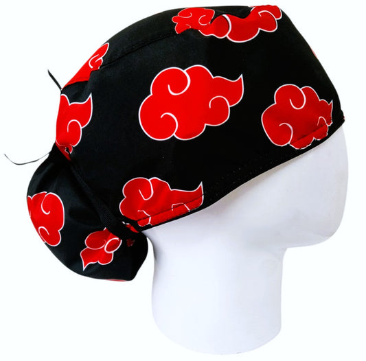Gorro Quirúrgico Mujer y Portacarnet Nubes Rojo - gorro antifluido para mujer Doctools - foto 2