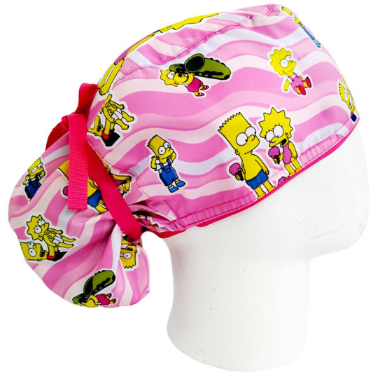 Gorro Quirúrgico Mujer y Portacarnet Lisa y Bart Simpson Rosa - gorro antifluido para mujer Doctools - foto 2