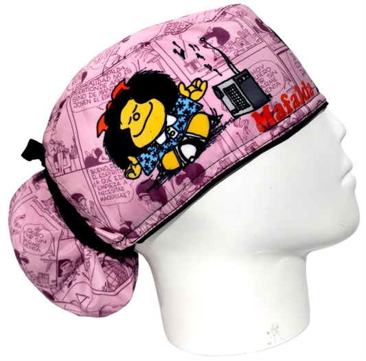 Gorro Quirúrgico Mujer y Portacarnet Mafalda Rosa Claro - gorro antifluido para mujer Doctools - foto 2