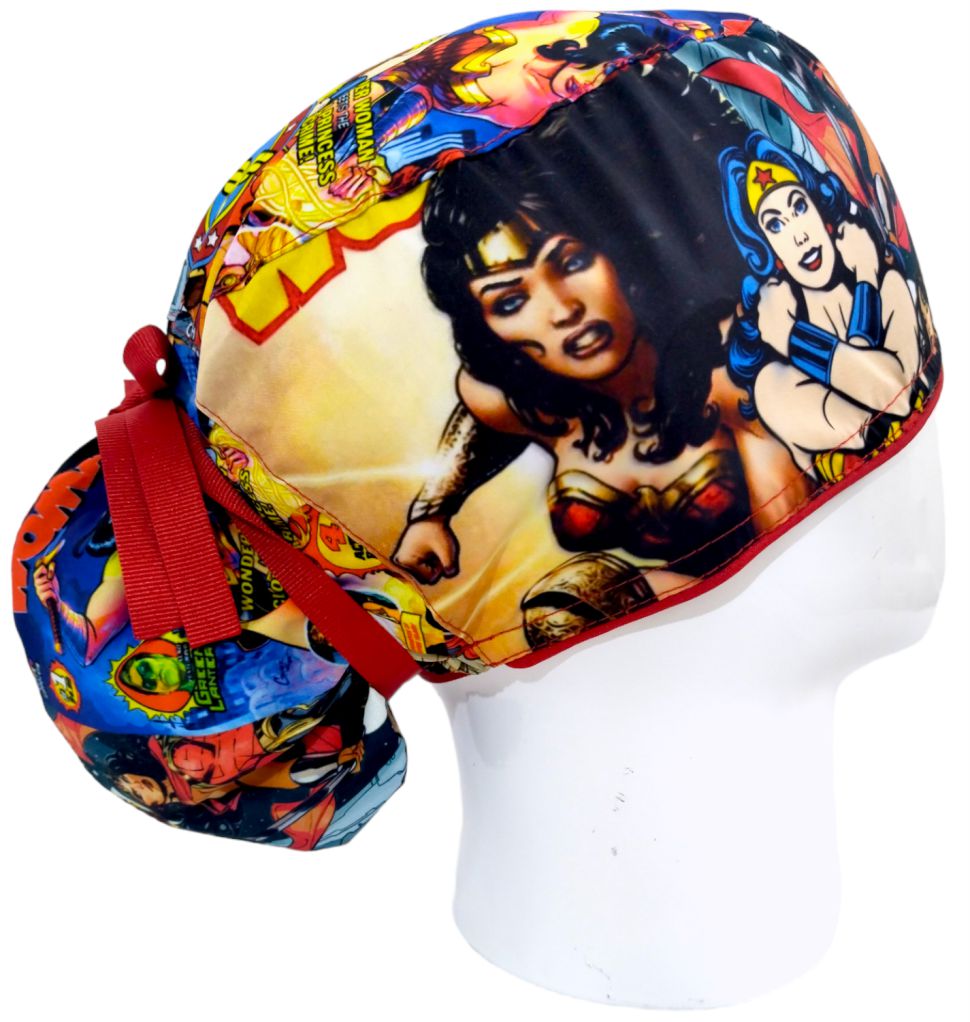 Gorro Quirúrgico Mujer y Portacarnet Mujer Maravilla Rojo - gorro antifluido para mujer Doctools - foto 2