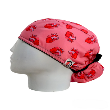 Gorro Quirúrgico Mujer y Portacarnet Corazones Salmón - gorro antifluido para mujer Doctools - foto 1