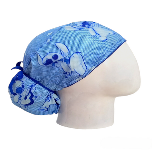 Gorro Quirúrgico Mujer y Portacarnet Stitch Textura Azul - gorro antifluido para mujer Doctools - foto 2