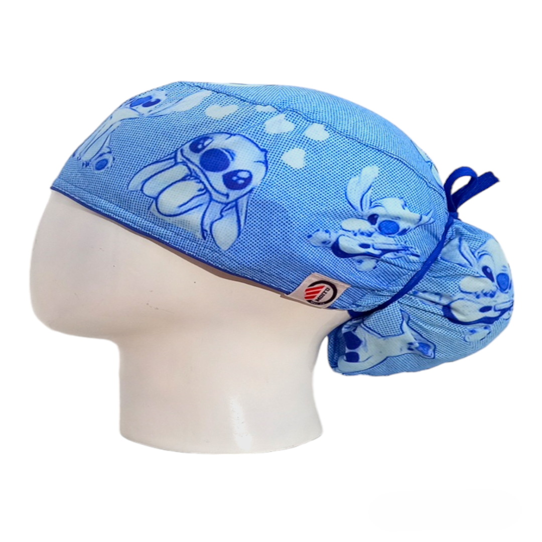 Gorro Quirúrgico Mujer y Portacarnet Stitch Textura Azul - gorro antifluido para mujer Doctools - foto 1
