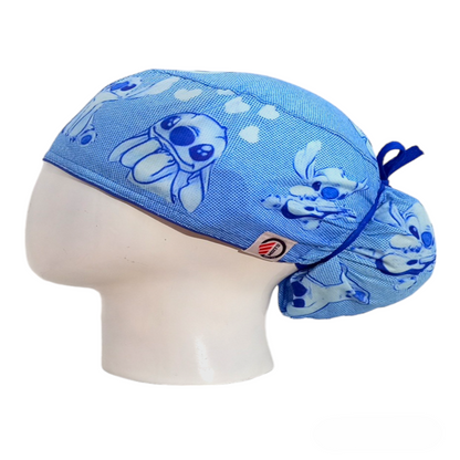 Gorro Quirúrgico Mujer y Portacarnet Stitch Textura Azul - gorro antifluido para mujer Doctools - foto 1