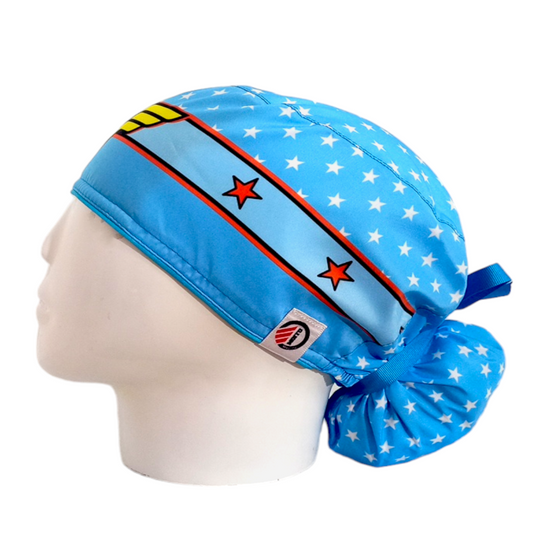 Gorro Quirúrgico Mujer y Portacarnet Mujer Maravilla Celeste - gorro antifluido para mujer Doctools - foto 1