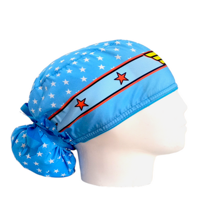 Gorro Quirúrgico Mujer y Portacarnet Mujer Maravilla Celeste - gorro antifluido para mujer Doctools - foto 2