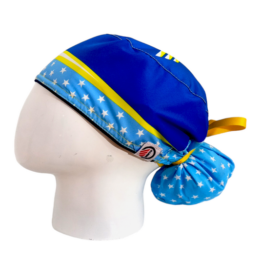Gorro Quirúrgico Mujer y Portacarnet Mujer Maravilla Azul y Amarillo - gorro antifluido para mujer Doctools - foto 1