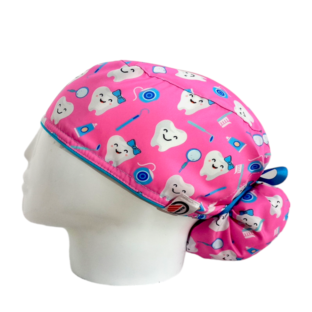 Gorro Quirúrgico Mujer y Portacarnet Muelitas Rosa - gorro antifluido para mujer Doctools - foto 1