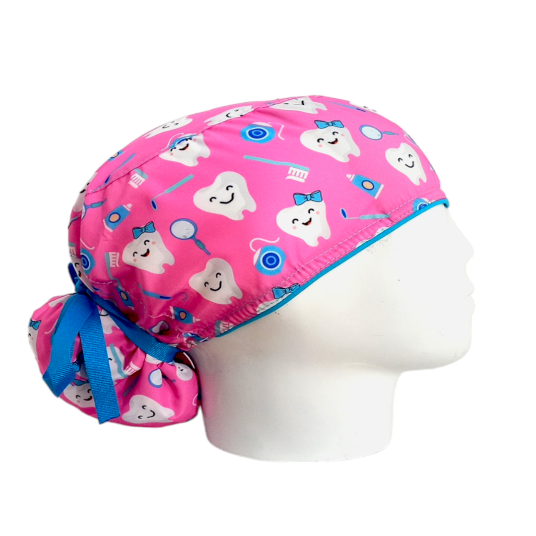 Gorro Quirúrgico Mujer y Portacarnet Muelitas Rosa - gorro antifluido para mujer Doctools - foto 2