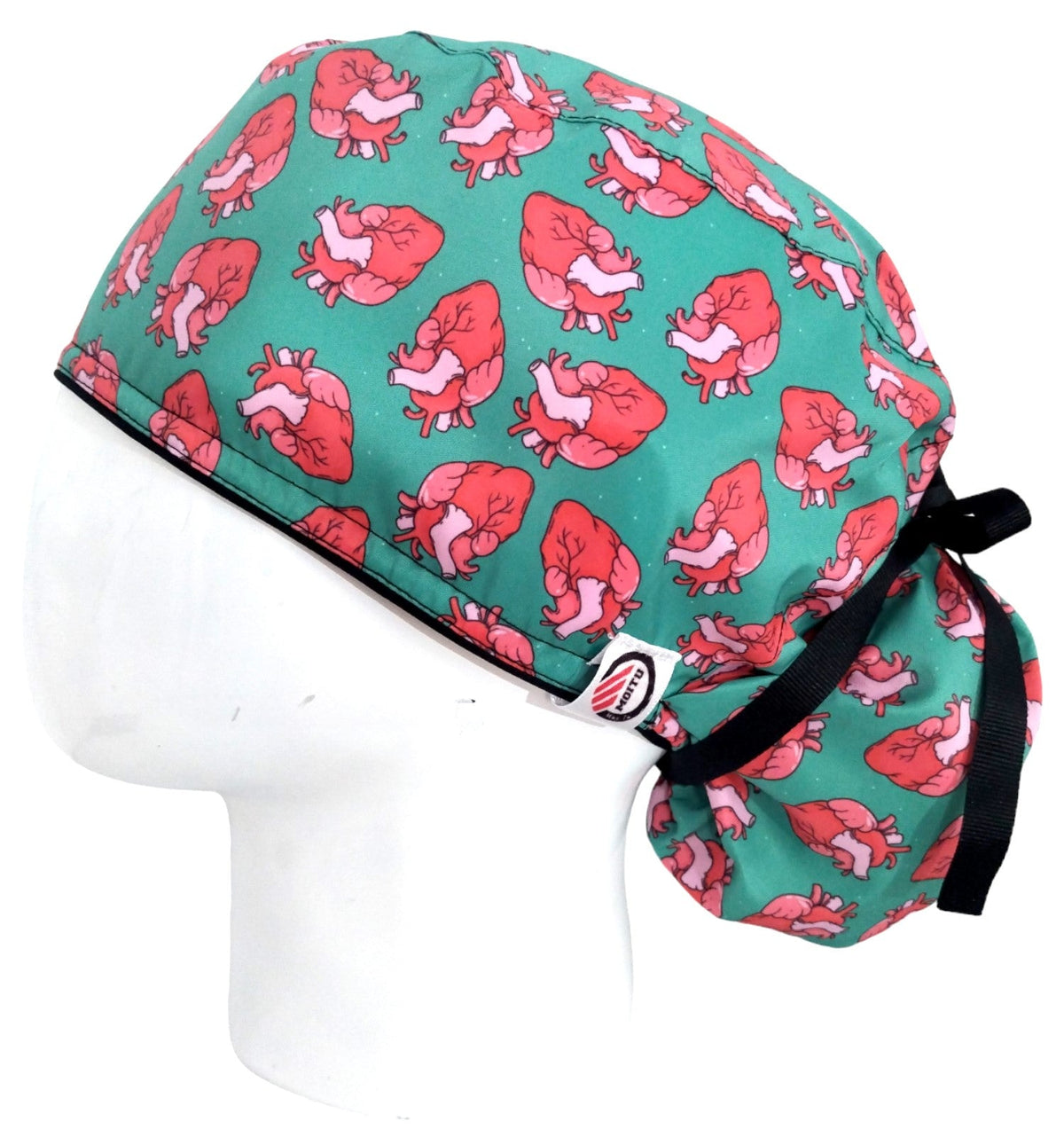 Gorro Quirúrgico Mujer y Portacarnet Corazones Menta - gorro antifluido para mujer Doctools - foto 3
