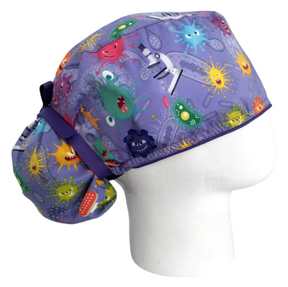 Gorro Quirúrgico Mujer y Portacarnet Virus Lila - gorro antifluido para mujer Doctools - foto 2