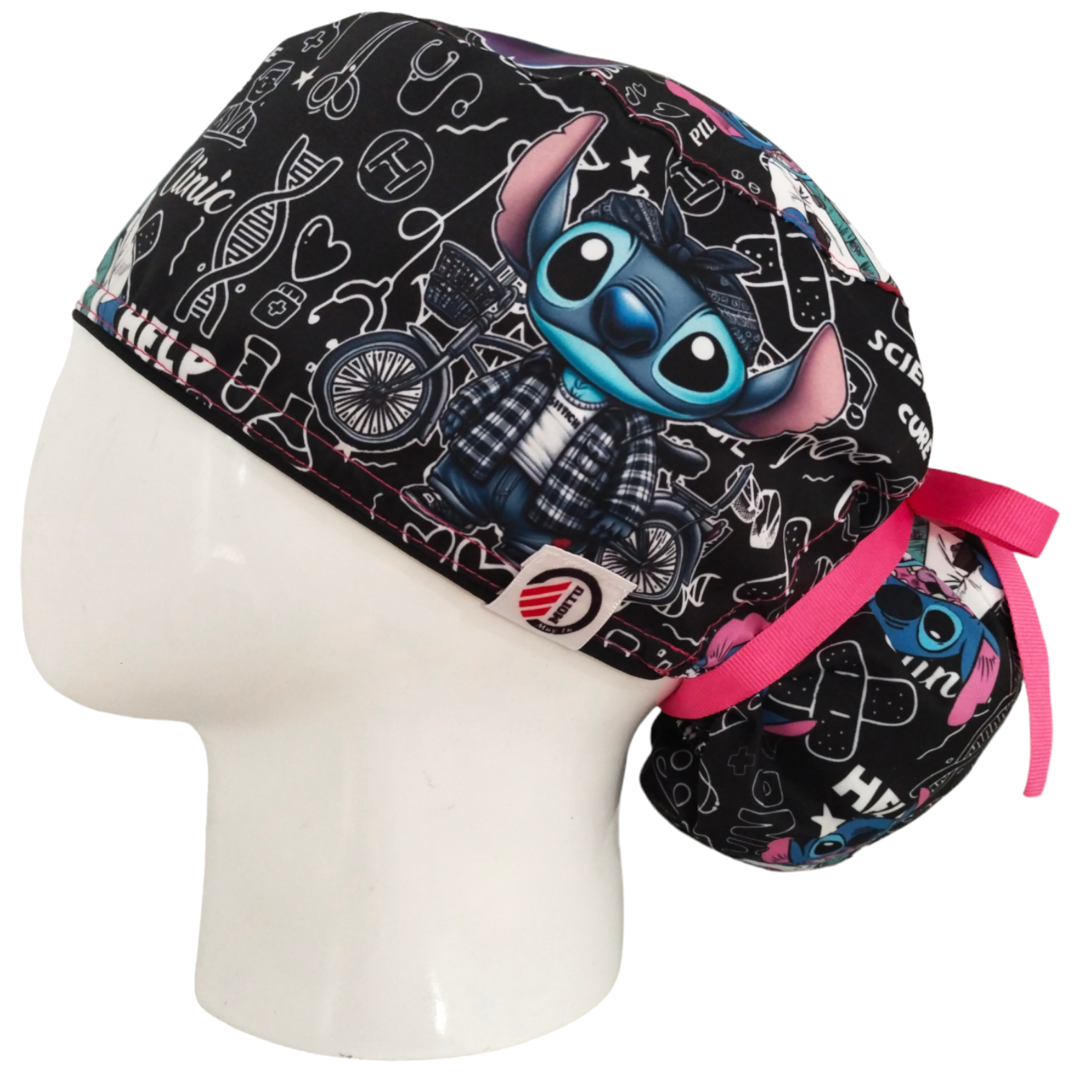 Gorro Quirúrgico Mujer y Portacarnet Stitch Médico Negro - gorro antifluido para mujer Doctools - foto 1