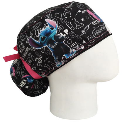 Gorro Quirúrgico Mujer y Portacarnet Stitch Médico Negro - gorro antifluido para mujer Doctools - foto 2