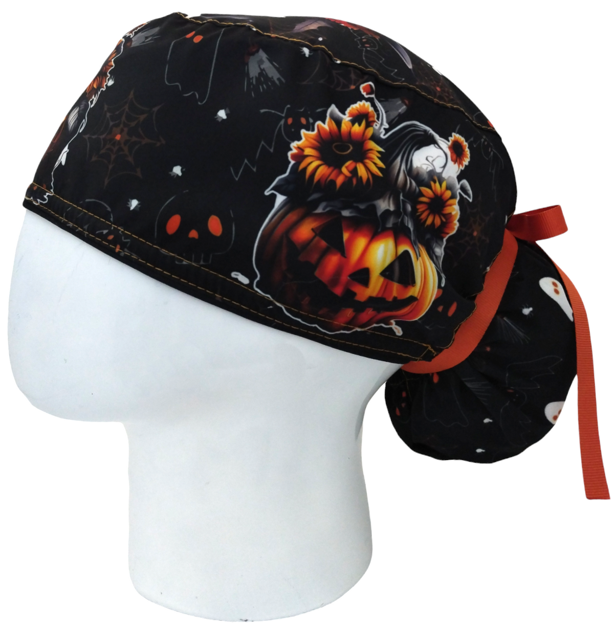 Gorro Quirúrgico Mujer y Portacarnet Calabaza Negro - gorro antifluido para mujer Doctools - foto 1