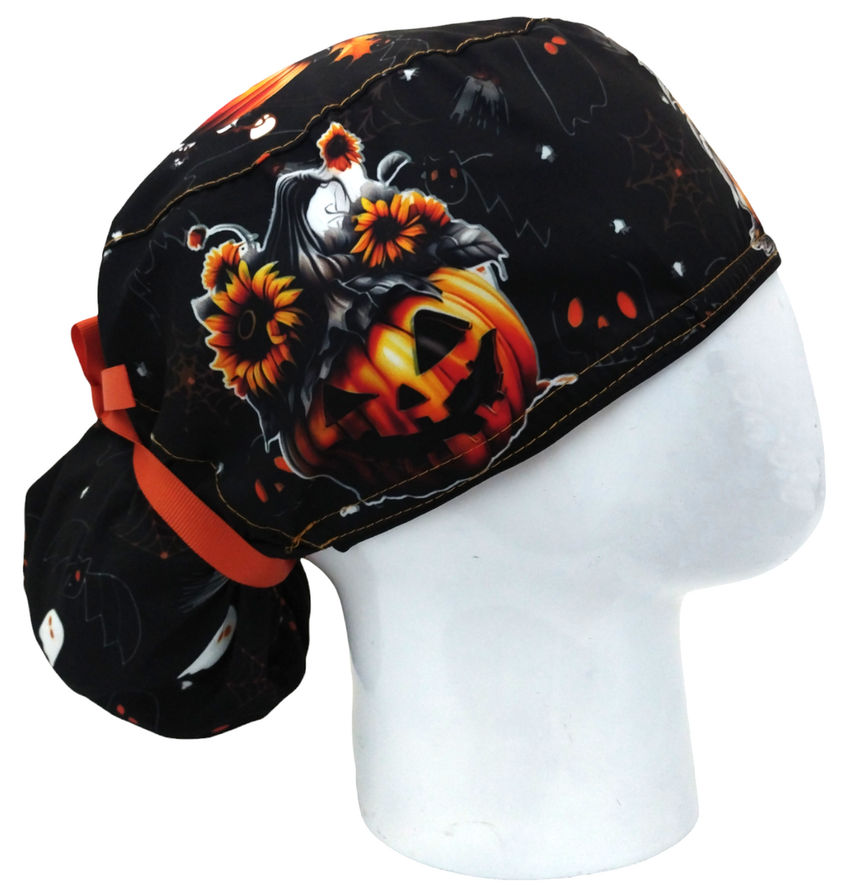 Gorro Quirúrgico Mujer y Portacarnet Calabaza Negro - gorro antifluido para mujer Doctools - foto 2