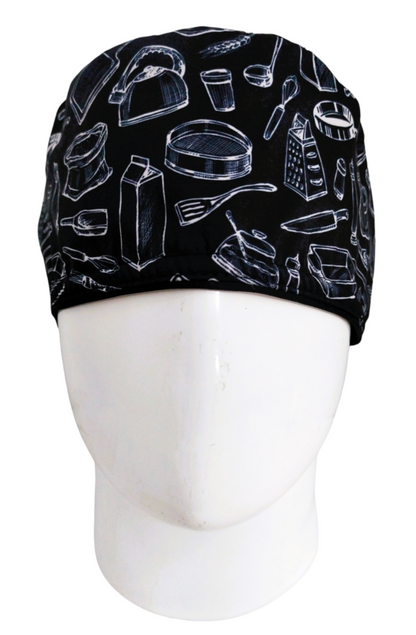 Gorro Quirúrgico Mujer y Portacarnet Siluetas Cocina Negro - gorro antifluido para mujer Doctools - foto 3
