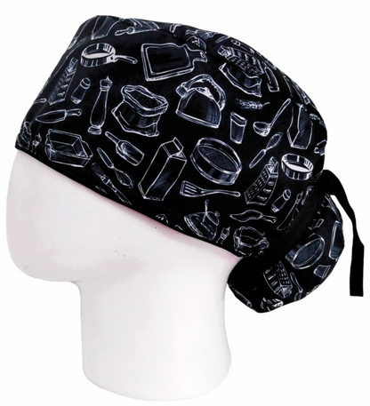 Gorro Quirúrgico Mujer y Portacarnet Siluetas Cocina Negro - gorro antifluido para mujer Doctools - foto 1
