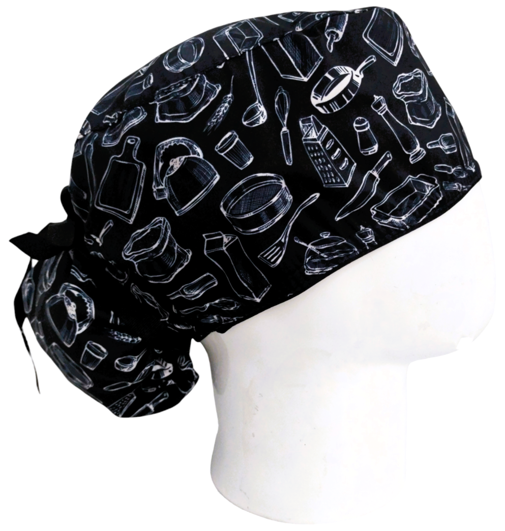 Gorro Quirúrgico Mujer y Portacarnet Siluetas Cocina Negro - gorro antifluido para mujer Doctools - foto 2