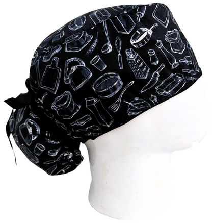 Gorro Quirúrgico Mujer y Portacarnet Siluetas Cocina Negro - gorro antifluido para mujer Doctools - foto 2