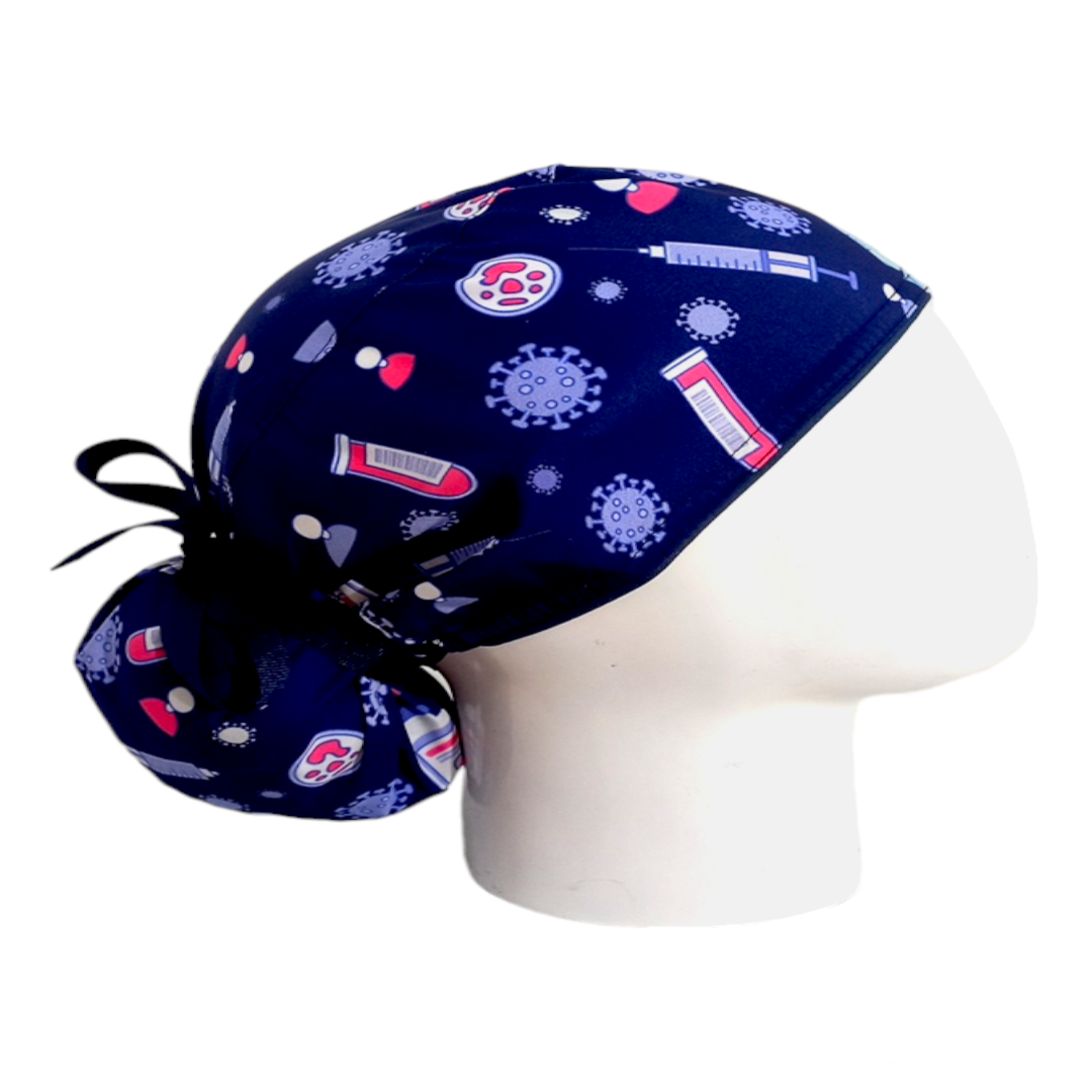 Gorro Quirúrgico Mujer y Portacarnet Vacunación Mujer Azul Oscuro - gorro antifluido para mujer Doctools - foto 2