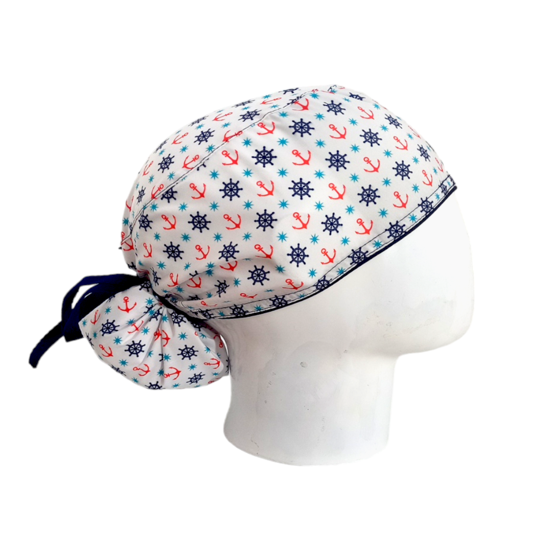 Gorro Quirúrgico Mujer y Portacarnet Marino Blanco - gorro antifluido para mujer Doctools - foto 2