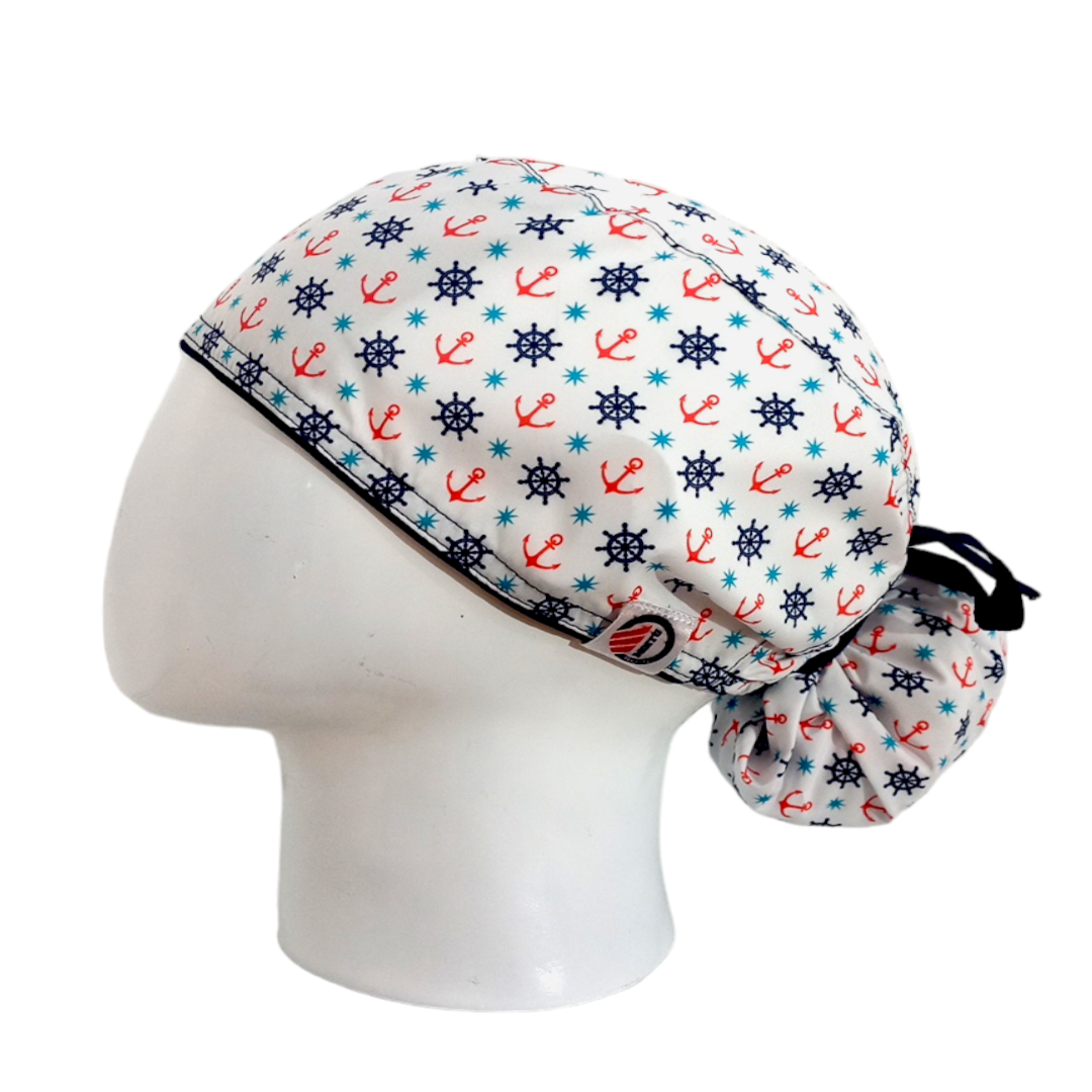 Gorro Quirúrgico Mujer y Portacarnet Marino Blanco - gorro antifluido para mujer Doctools - foto 1