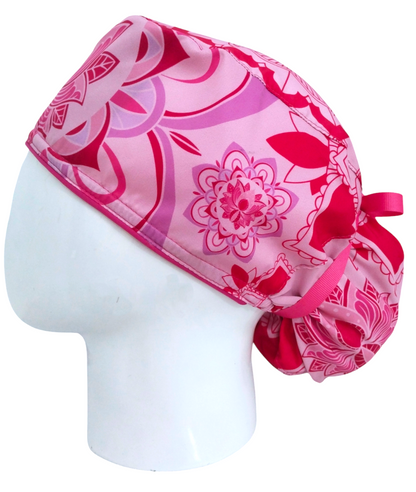Gorro Quirúrgico Mujer y Portacarnet Textura Mandalas Fucsia - gorro antifluido para mujer Doctools - foto 1