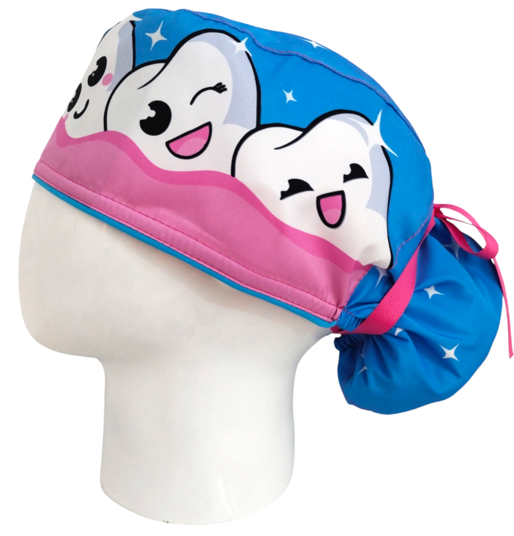 Gorro Quirúrgico Mujer y Portacarnet Muelas Celeste - gorro antifluido para mujer Doctools - foto 1