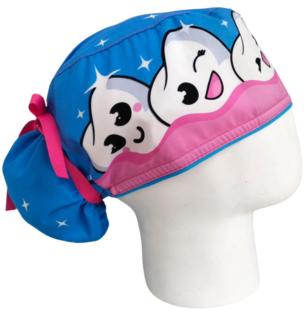 Gorro Quirúrgico Mujer y Portacarnet Muelas Celeste - gorro antifluido para mujer Doctools - foto 2