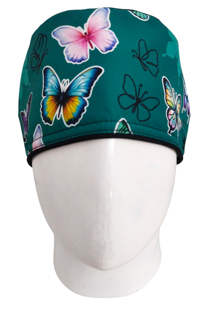 Gorro Quirúrgico Mujer y Portacarnet Mariposas Verdes - gorro antifluido para mujer Doctools - foto 3